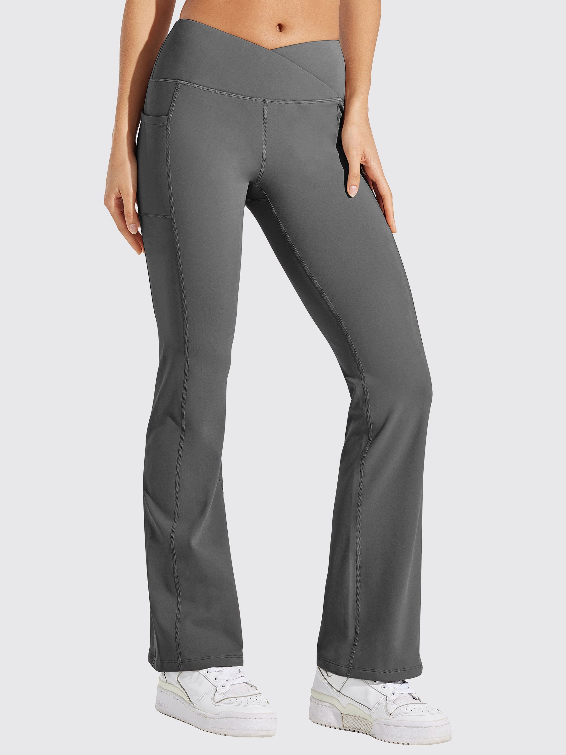 Womens Fleece Lined Crossover Flared Leggings deep gray