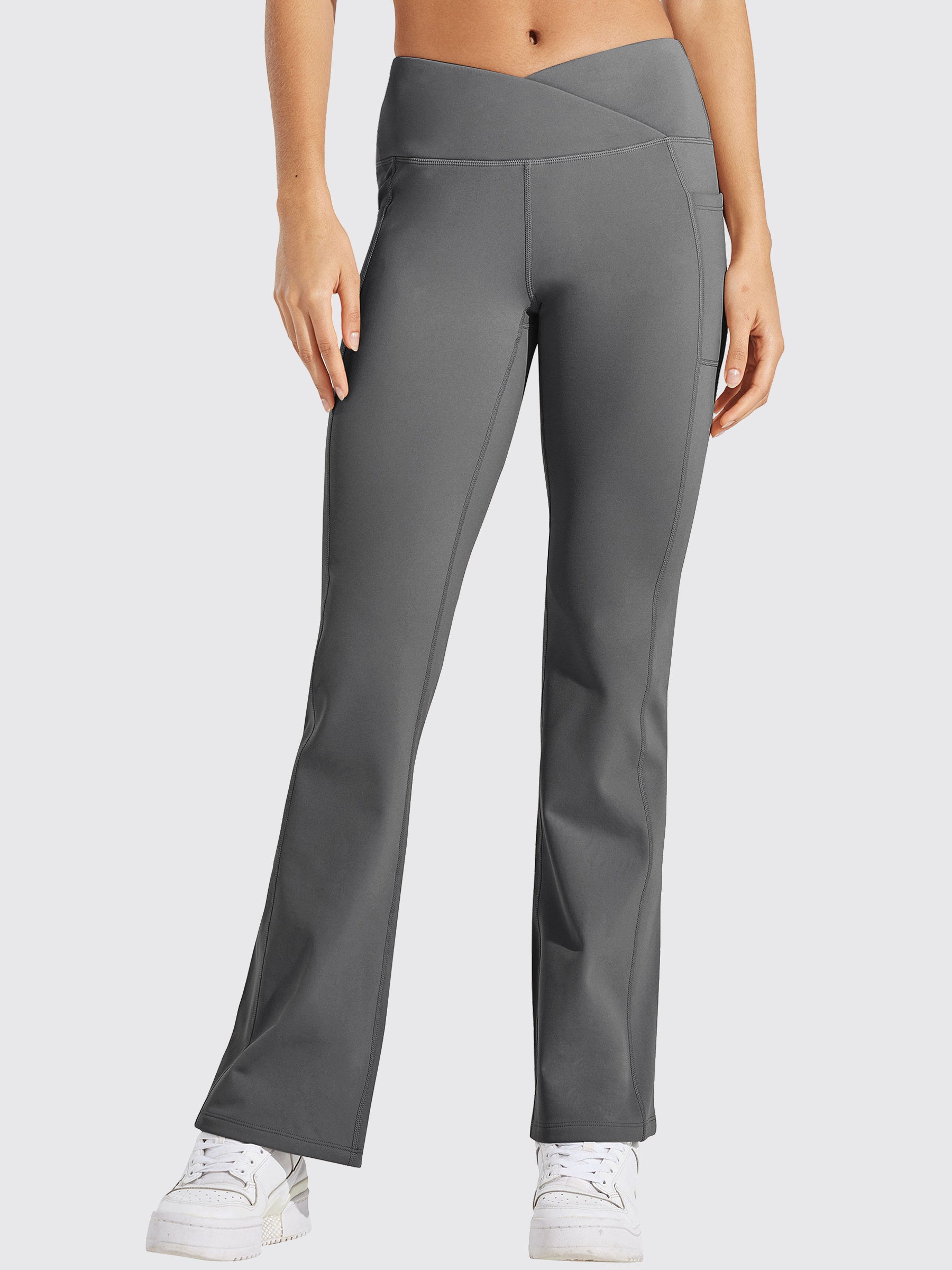 Womens Fleece Lined Crossover Flared Leggings deep gray