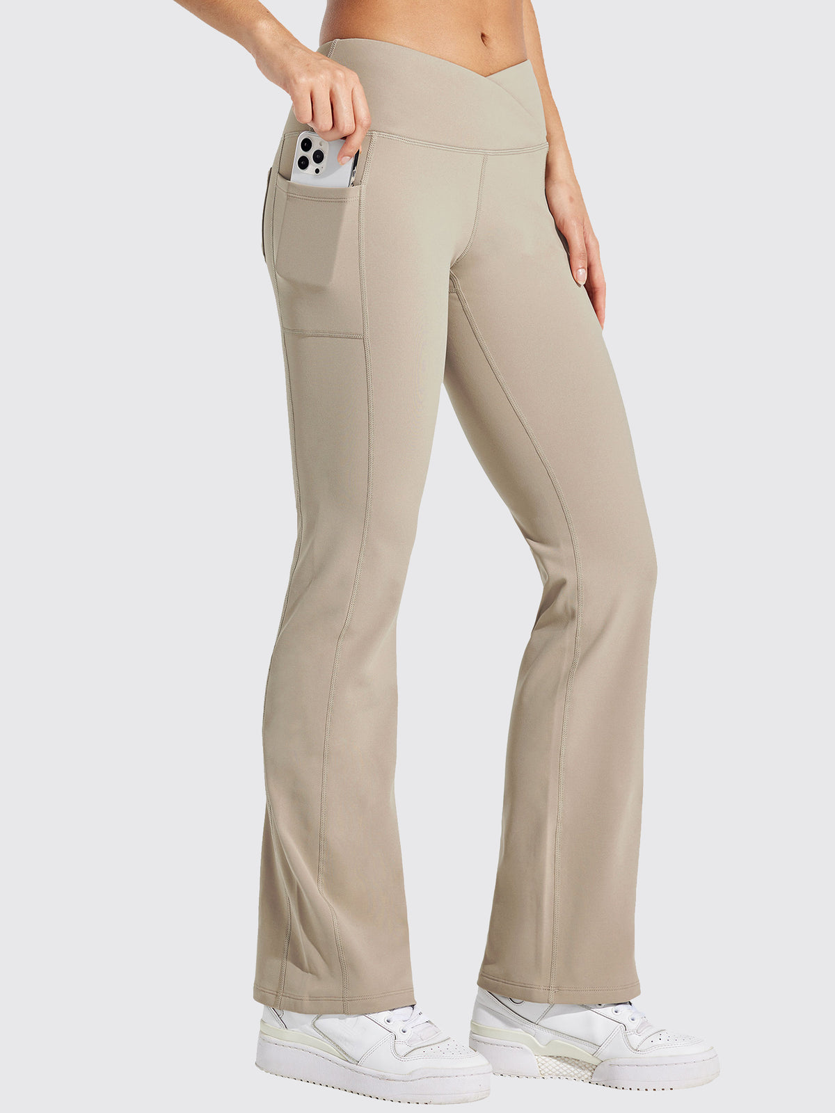 Womens Fleece Lined Crossover Flared Leggings khaki