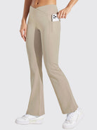 Womens Fleece Lined Crossover Flared Leggings khaki