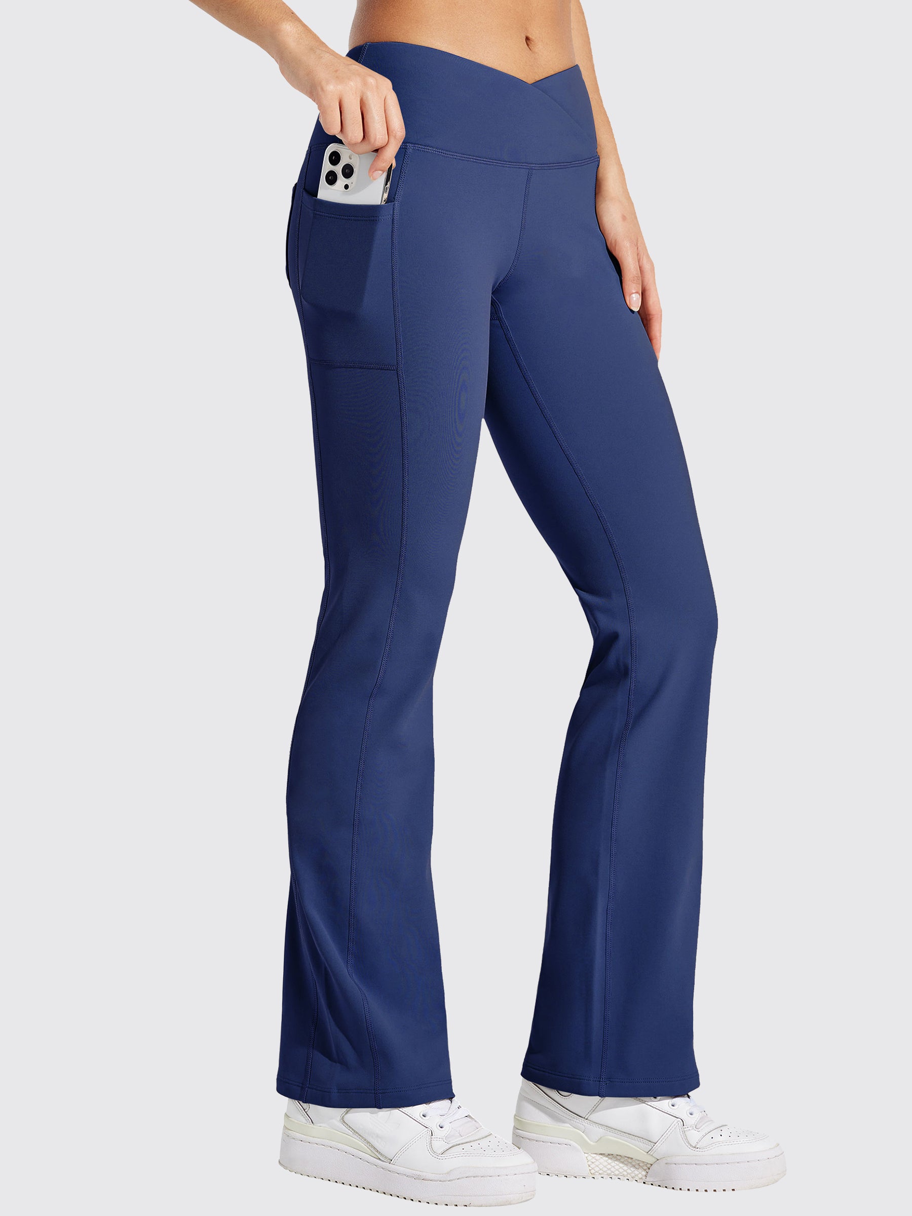 Womens Fleece Lined Crossover Flared Leggings navy
