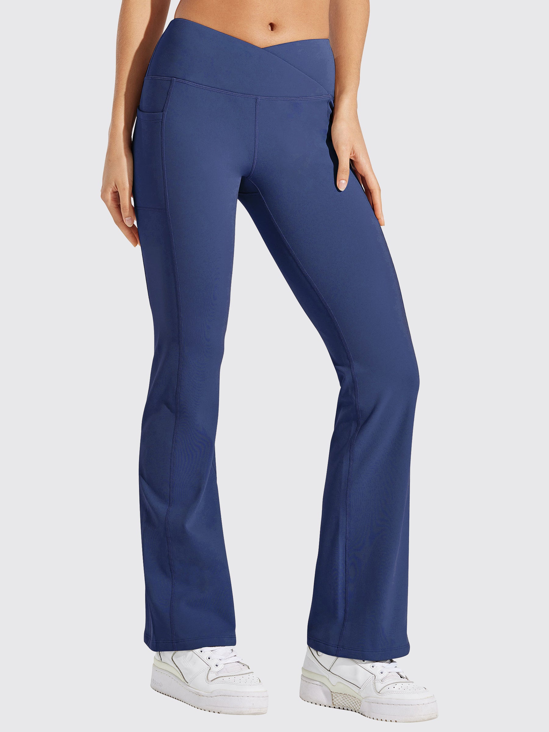 Womens Fleece Lined Crossover Flared Leggings navy
