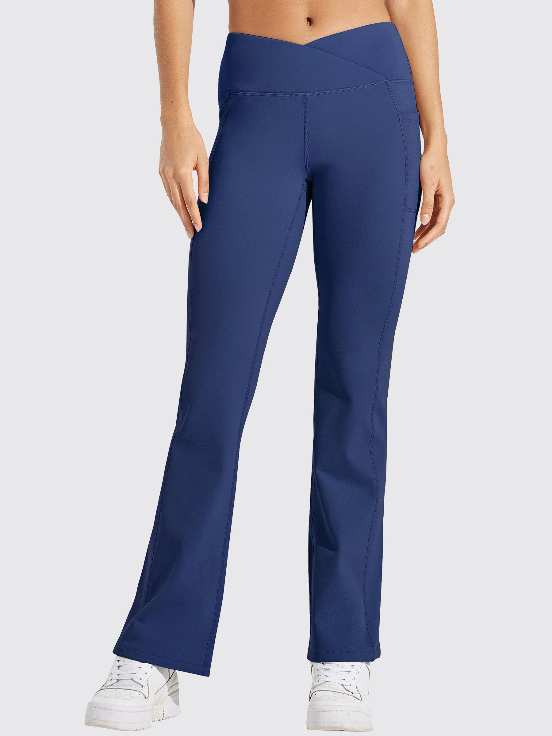 Womens Fleece Lined Crossover Flared Leggings navy