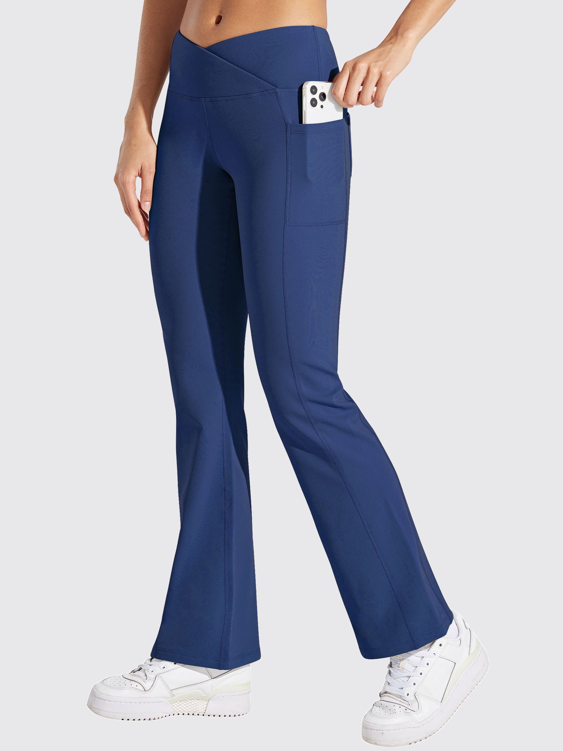 Womens Fleece Lined Crossover Flared Leggings navy