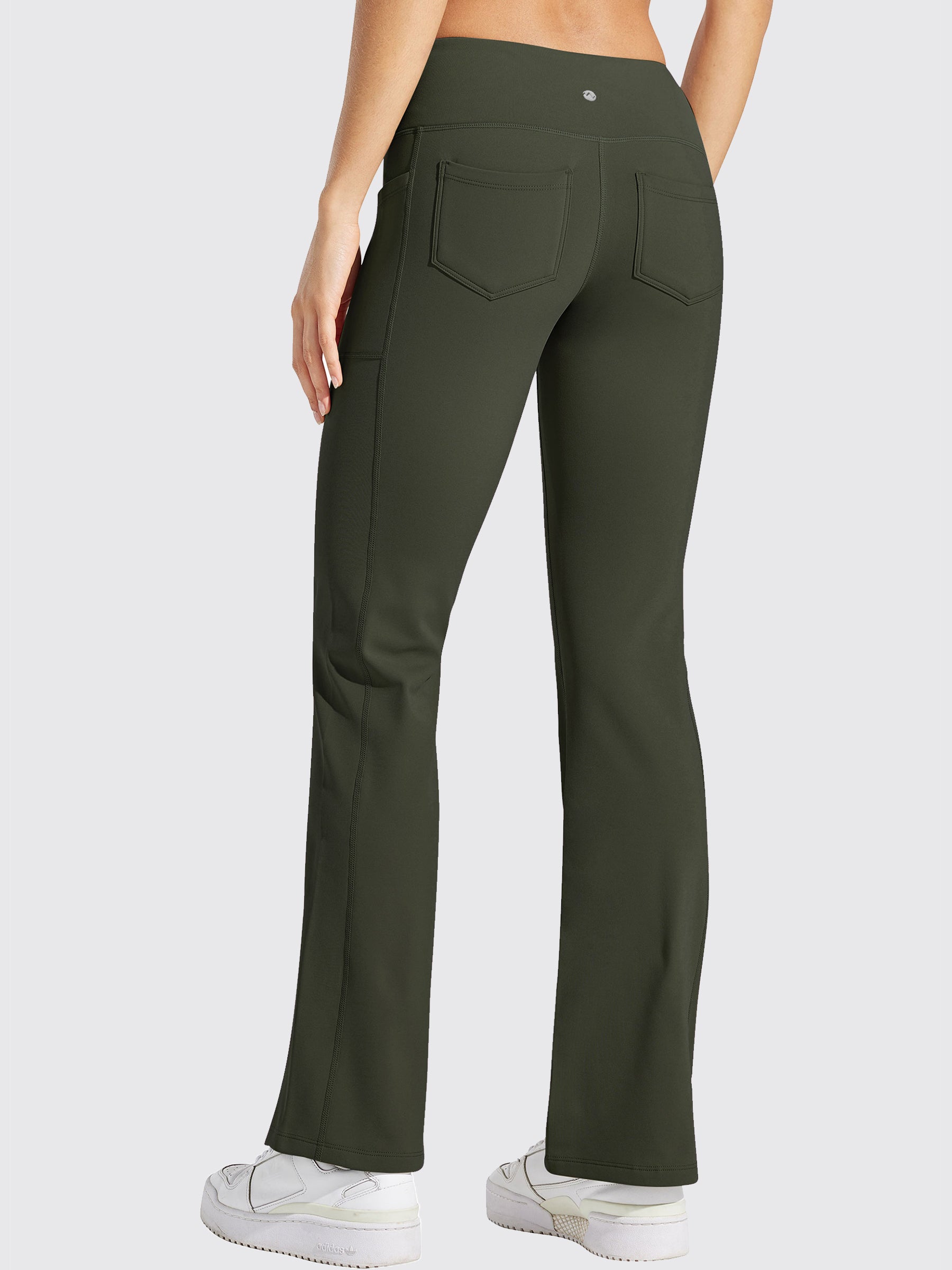 Womens Fleece Lined Crossover Flared Leggings olive green