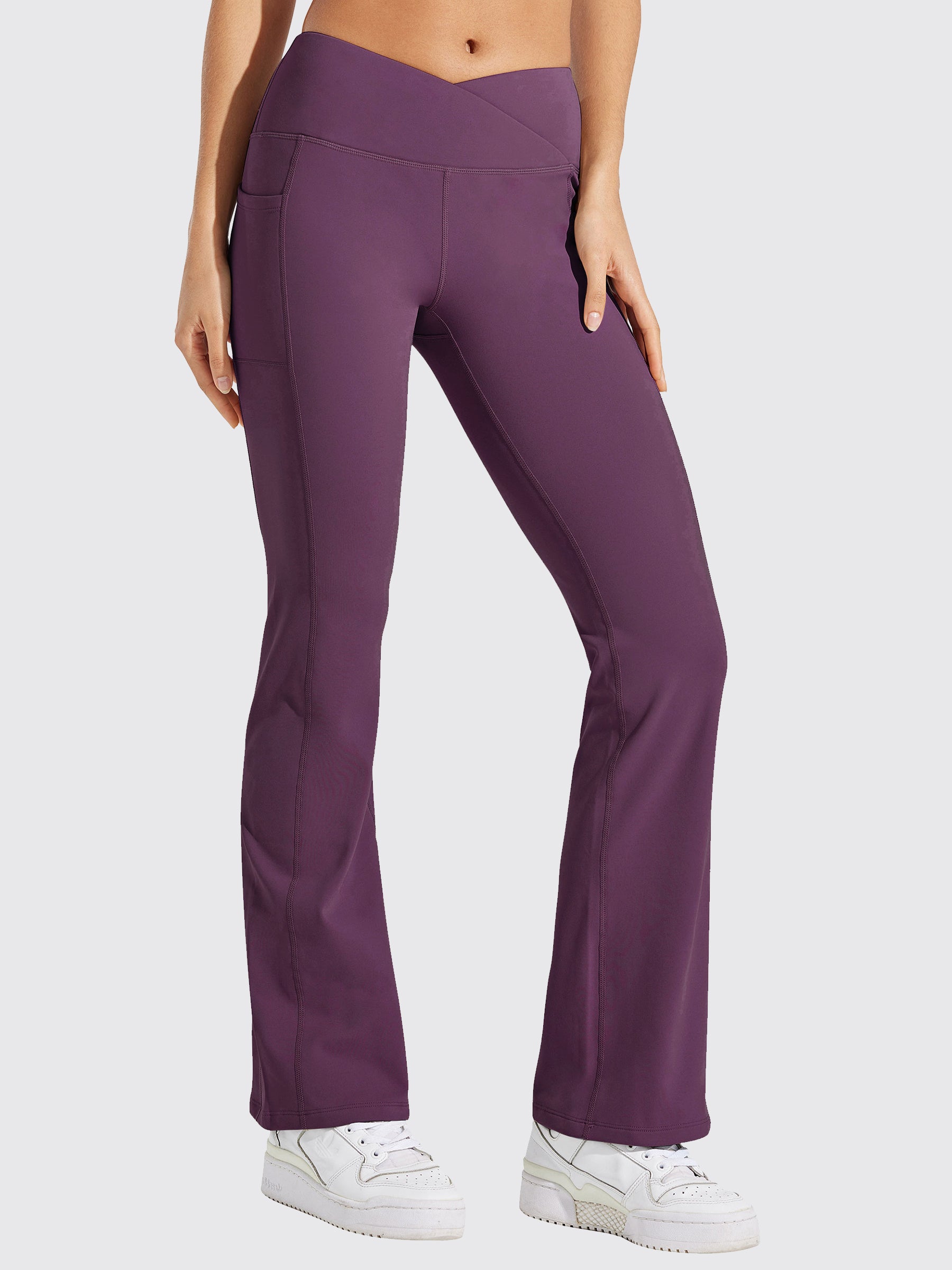 Womens Fleece Lined Crossover Flared Leggings purple
