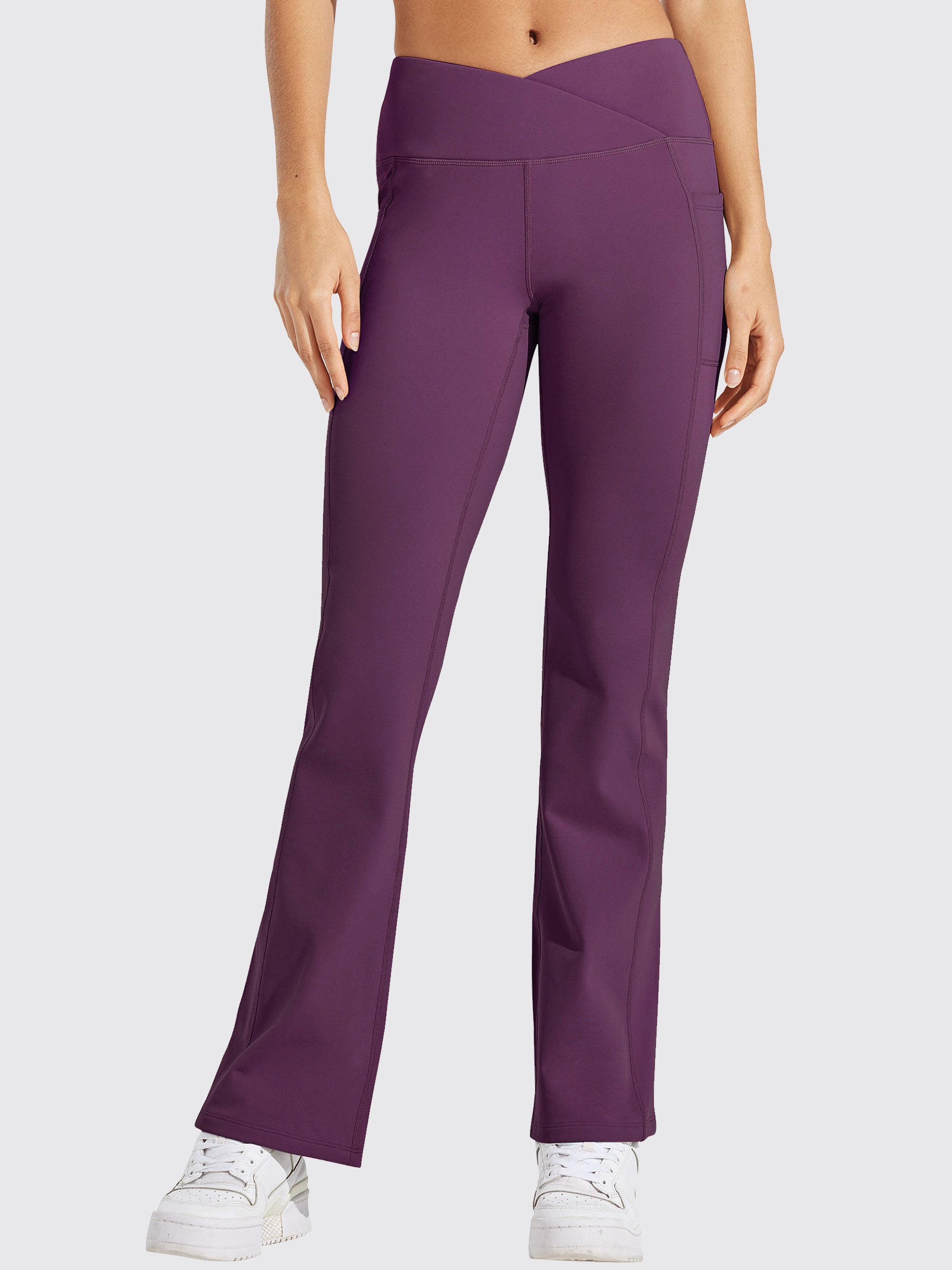 Womens Fleece Lined Crossover Flared Leggings purple
