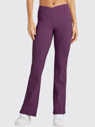 Womens Fleece Lined Crossover Flared Leggings purple