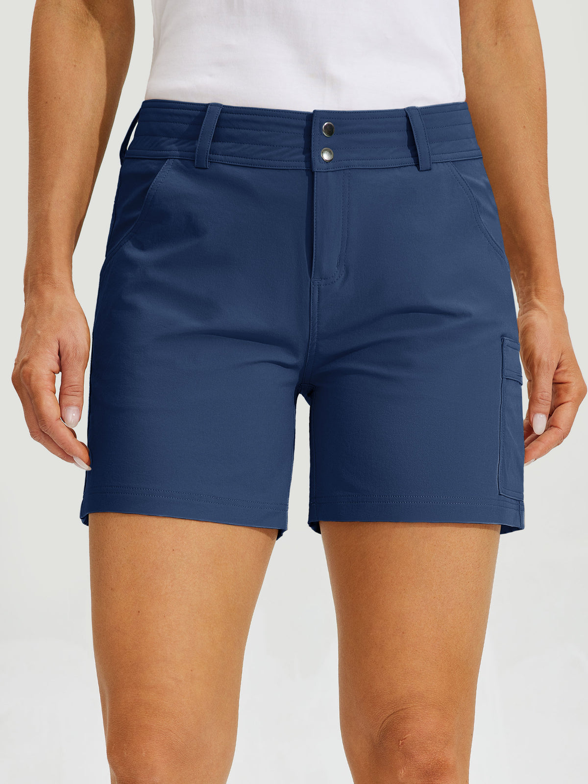 Womens High Waist Cargo Shorts 5 Inch navy1