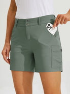 Womens High Waist Cargo Shorts 5 Inch sage green2
