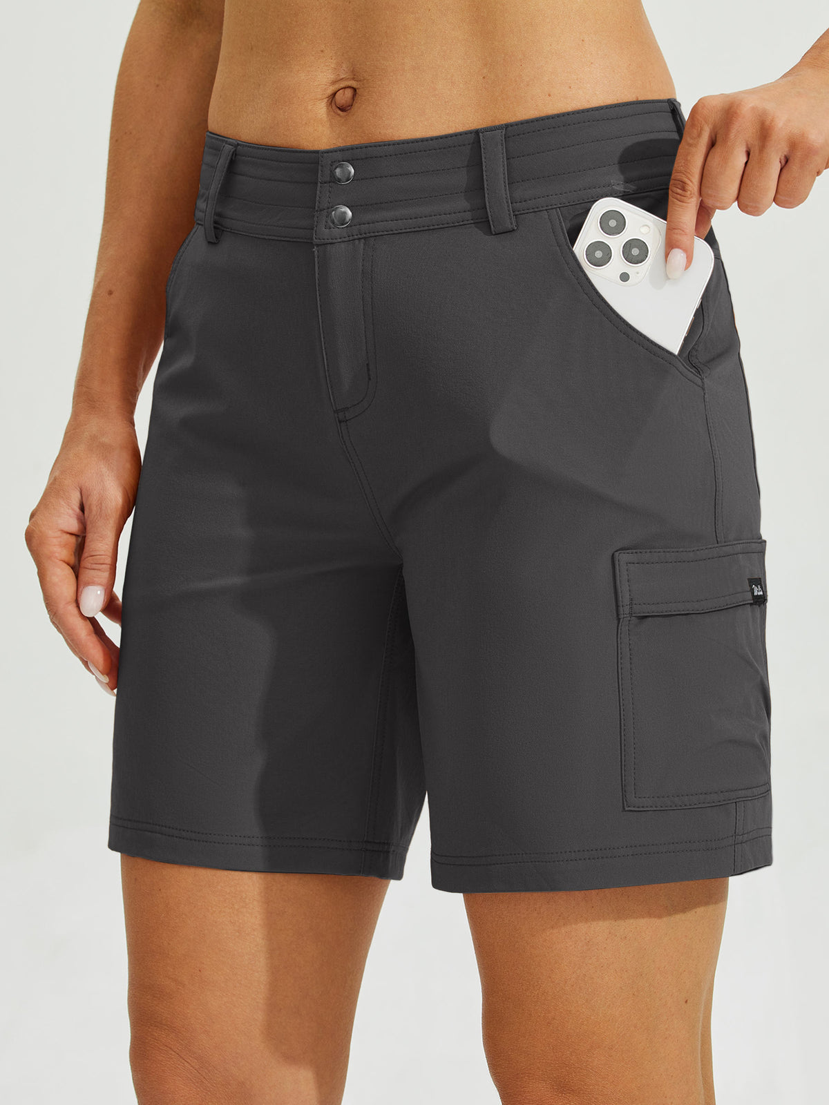 Womens High Waist Cargo Shorts 7 Inch deep gray1