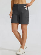 Womens High Waist Cargo Shorts 7 Inch deep gray3