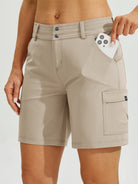 Womens High Waist Cargo Shorts 7 Inch khaki1