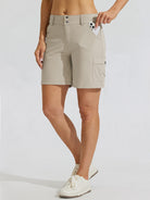 Womens High Waist Cargo Shorts 7 Inch khaki3