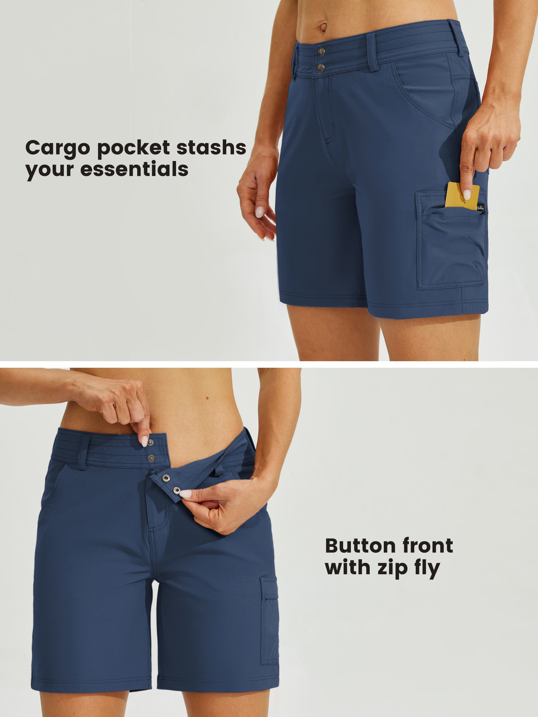 Womens High Waist Cargo Shorts 7 Inch navy5