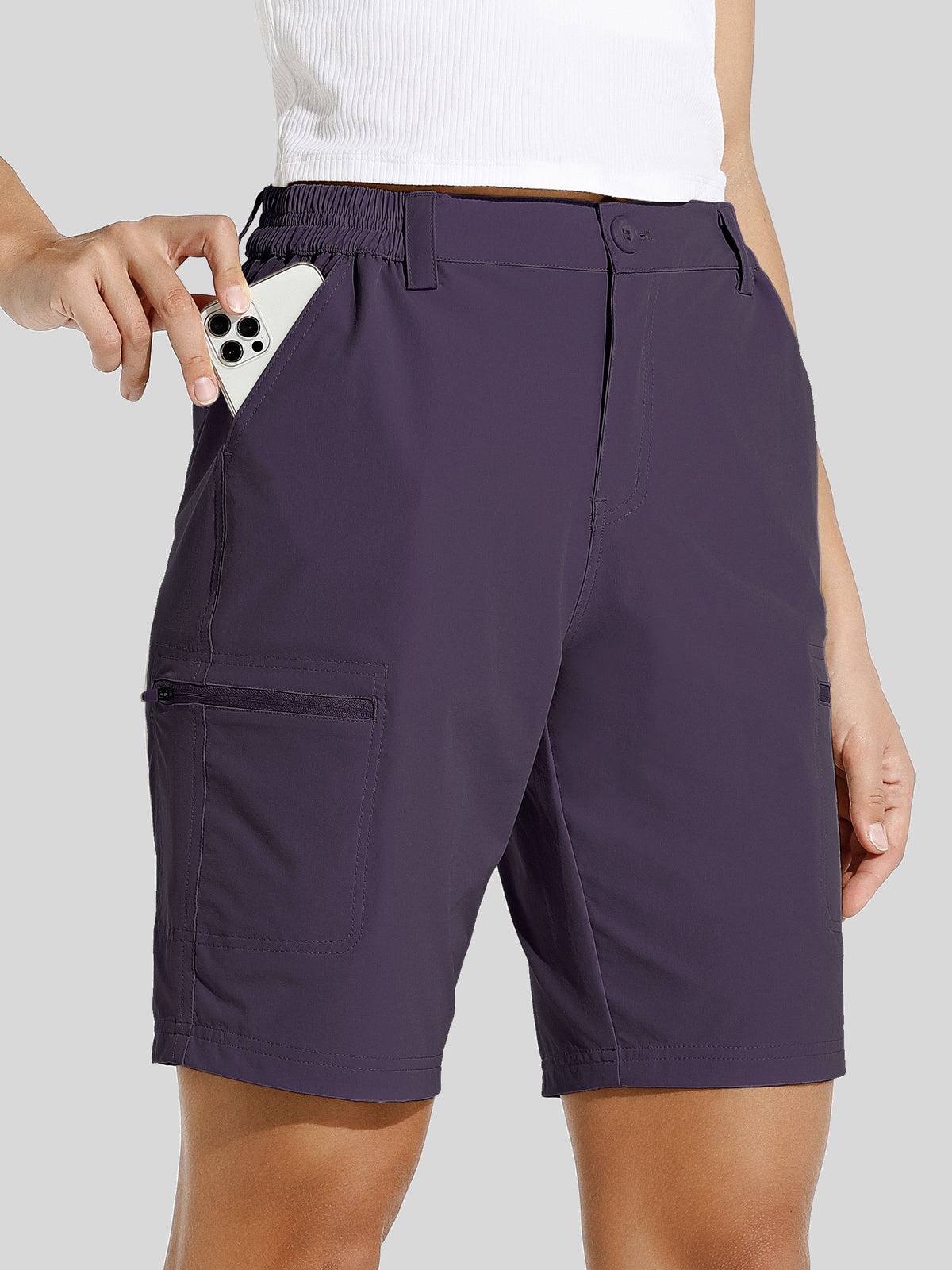 willit Womens Bermuda Cargo Shorts 10 Inch in deep purple1