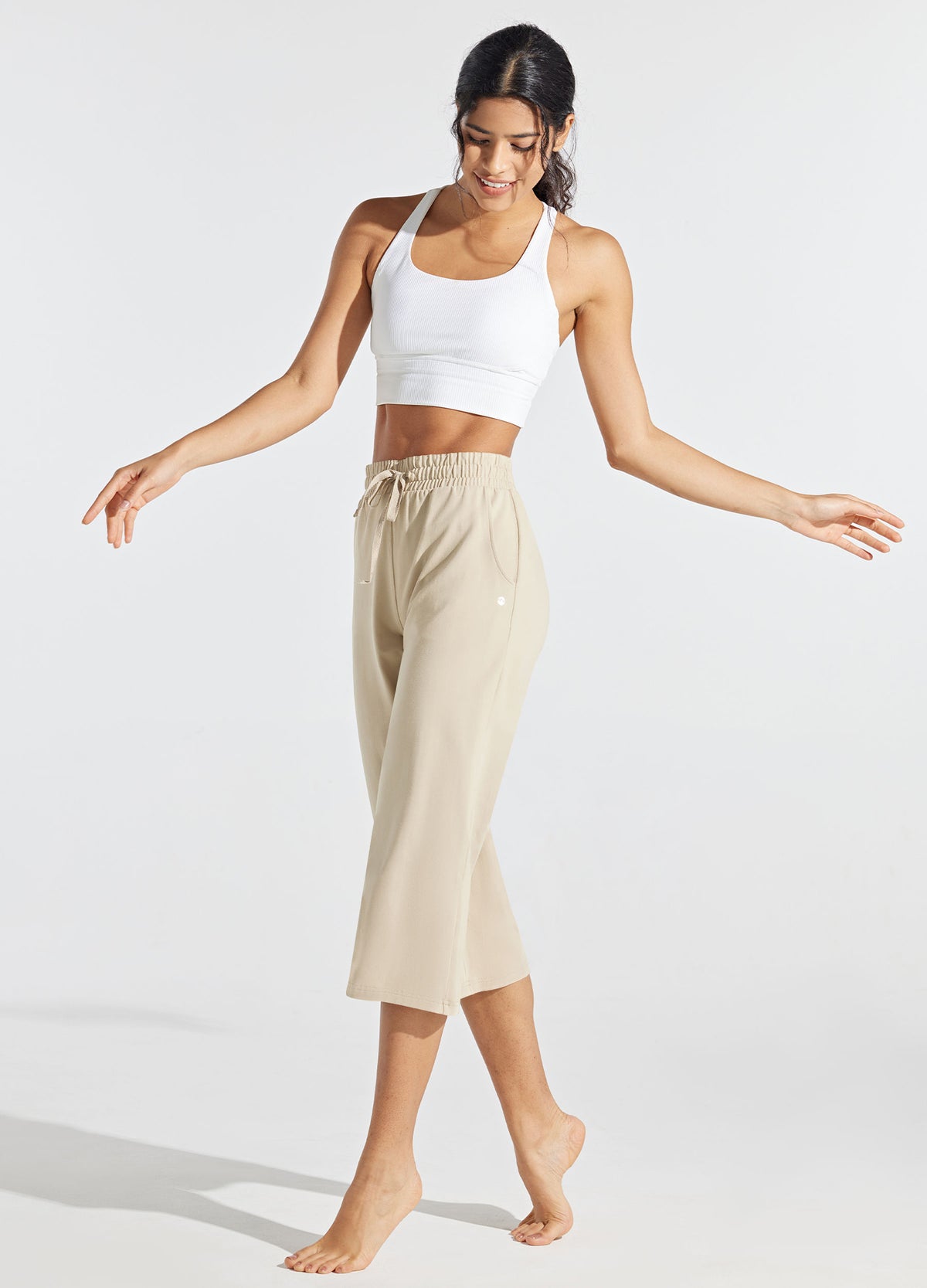 Womens Loose Capri Yoga Pants khaki