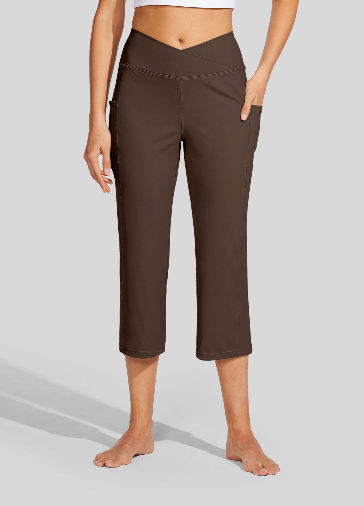 Womens Crossover Yoga Capris brown