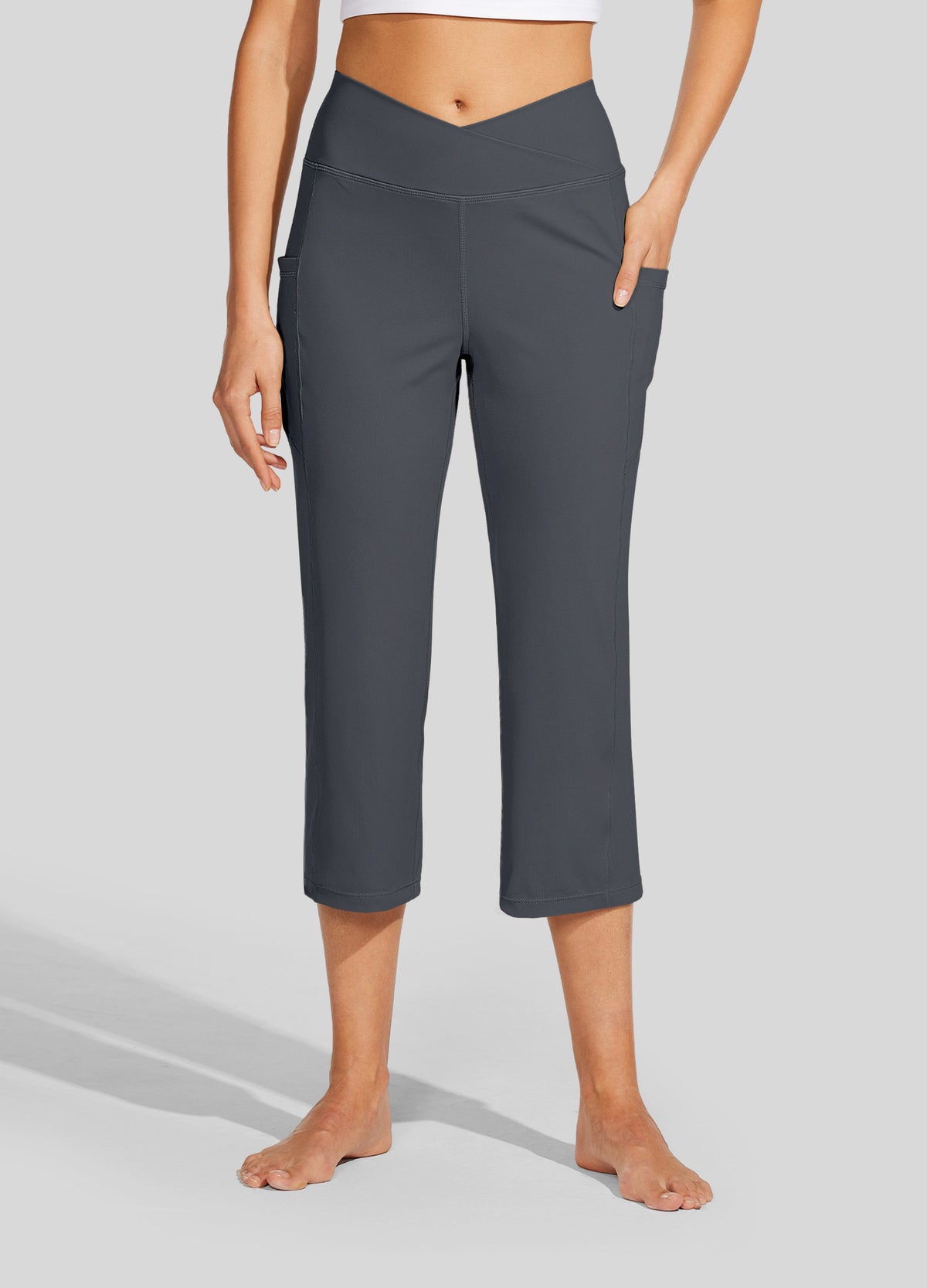 Womens Crossover Yoga Capris deep gray