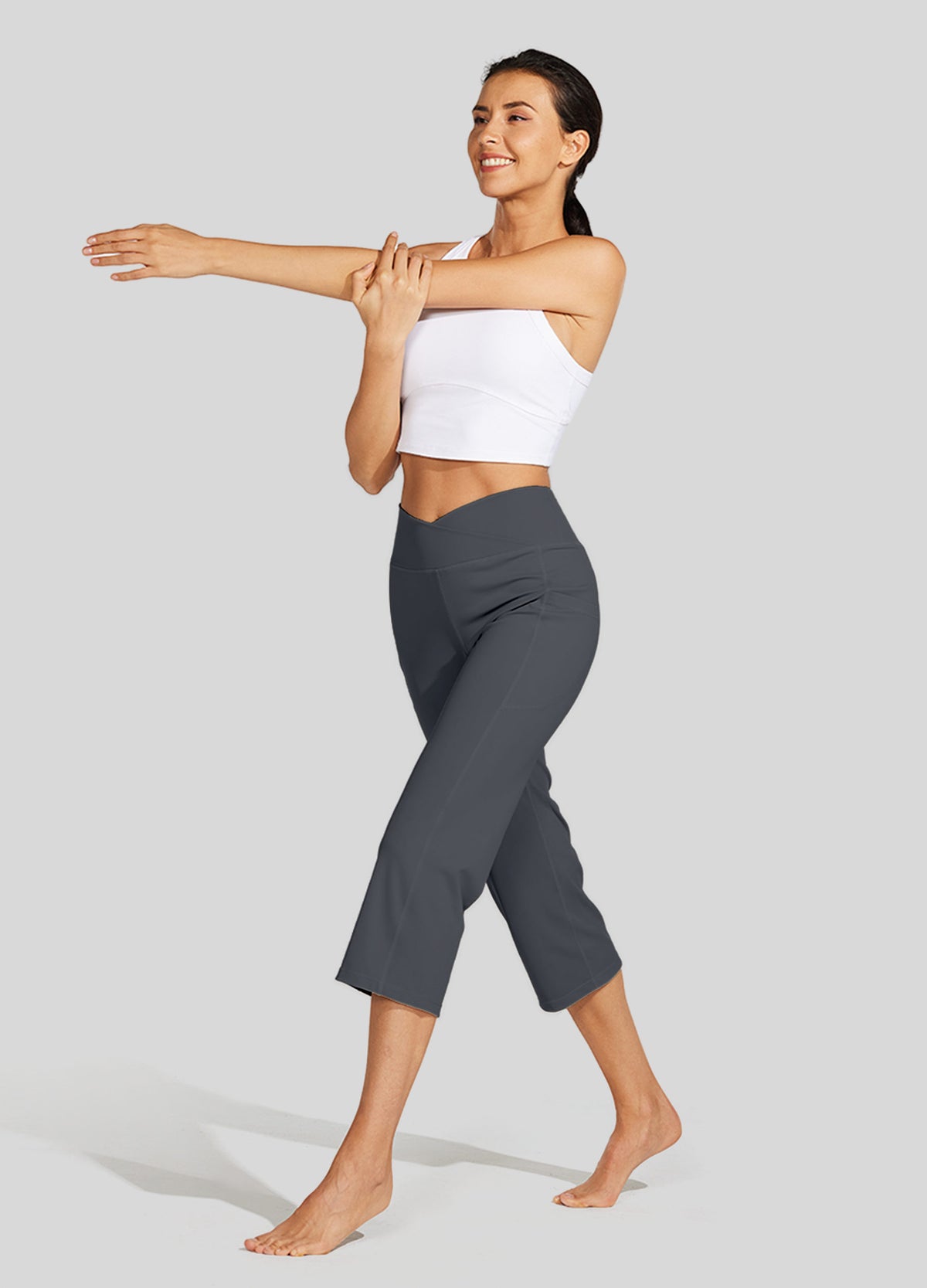 Womens Crossover Yoga Capris deep gray