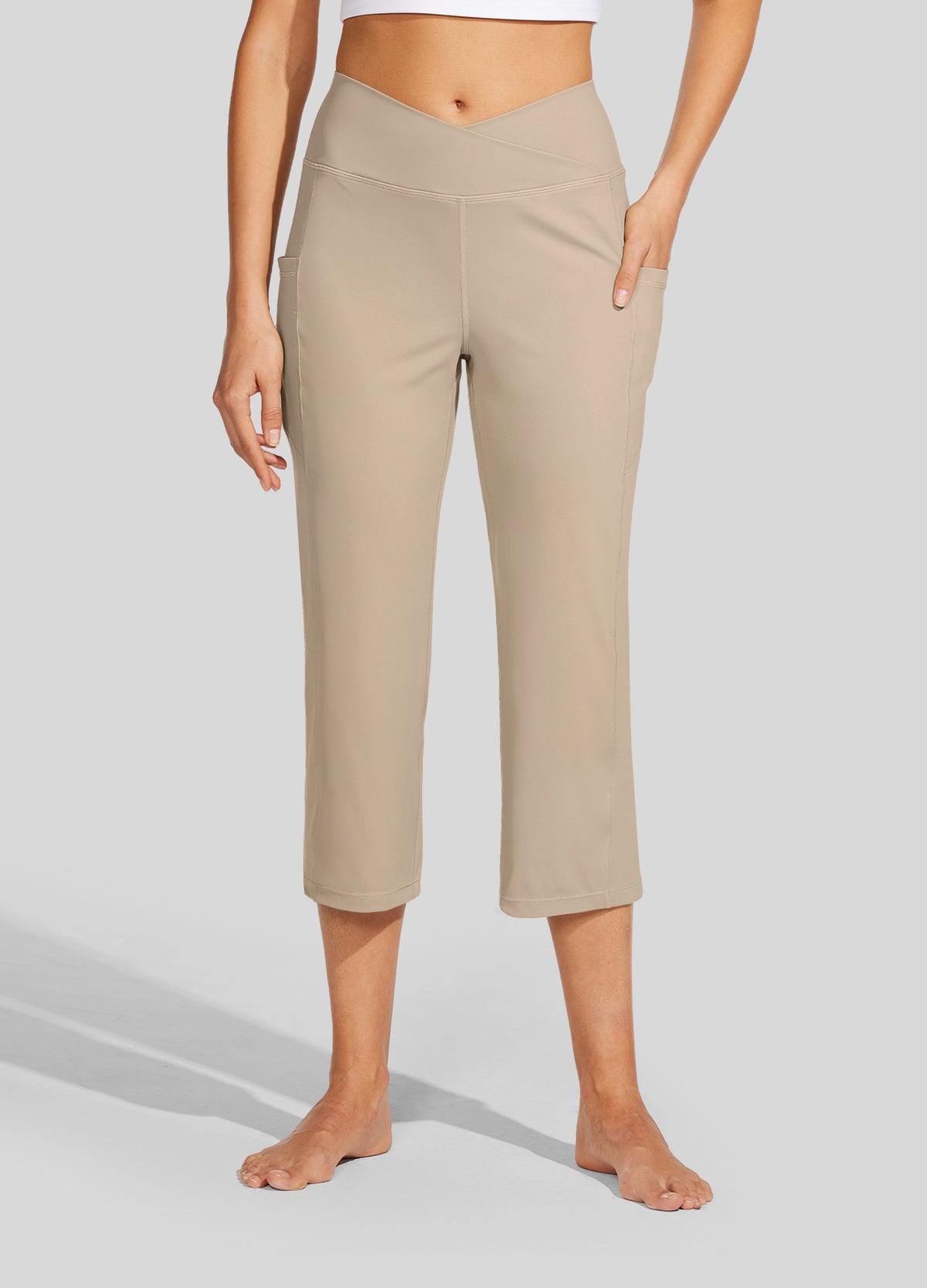 Womens Crossover Yoga Capris khaki