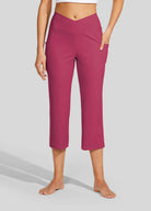 Womens Crossover Yoga Capris rose red