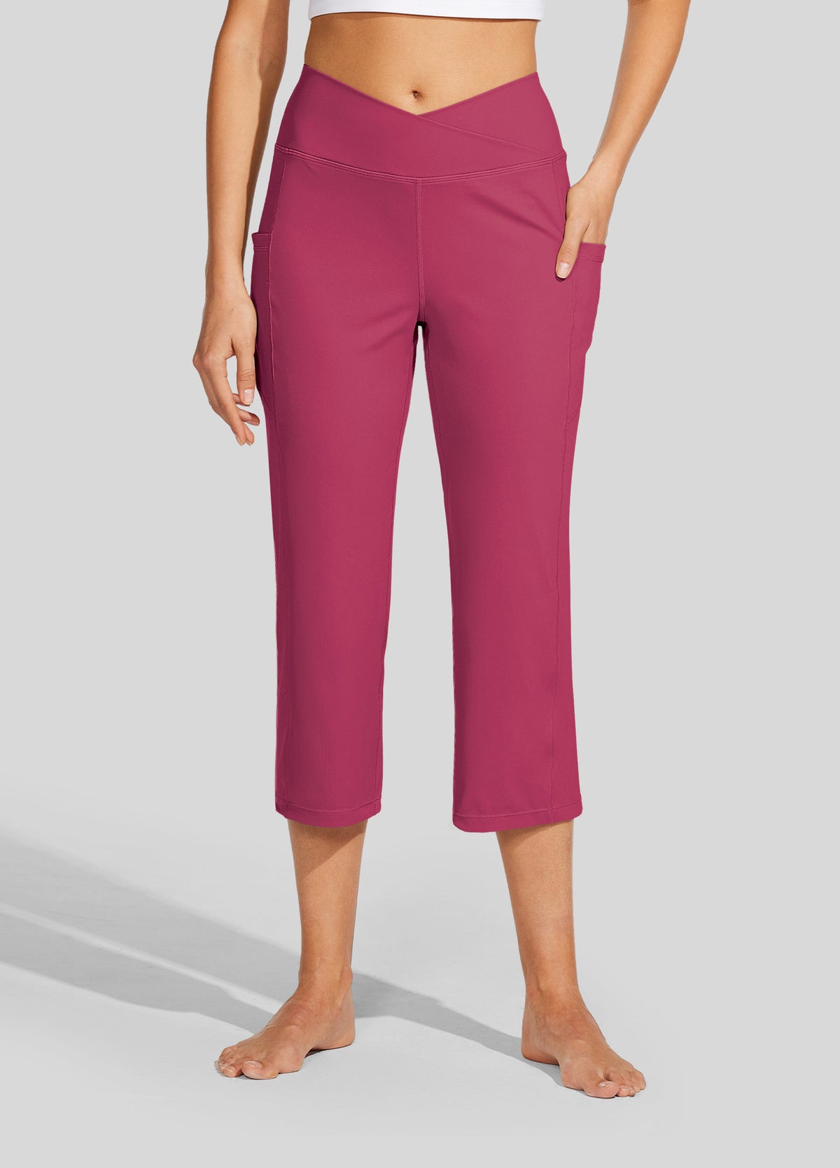 Womens Crossover Yoga Capris rose red