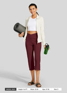 Womens Crossover Yoga Capris wine red