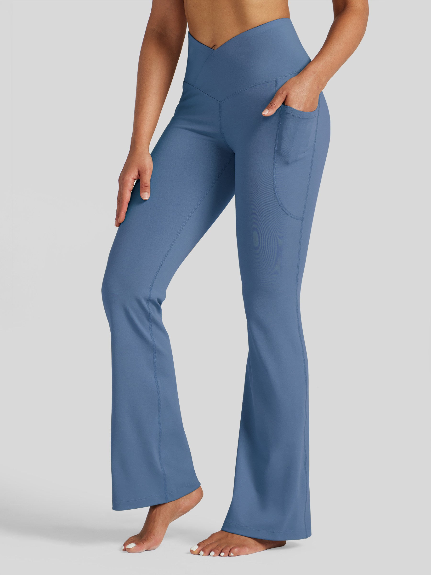 Womens Crossover Flare Yoga Leggings 31 Inch fog blue