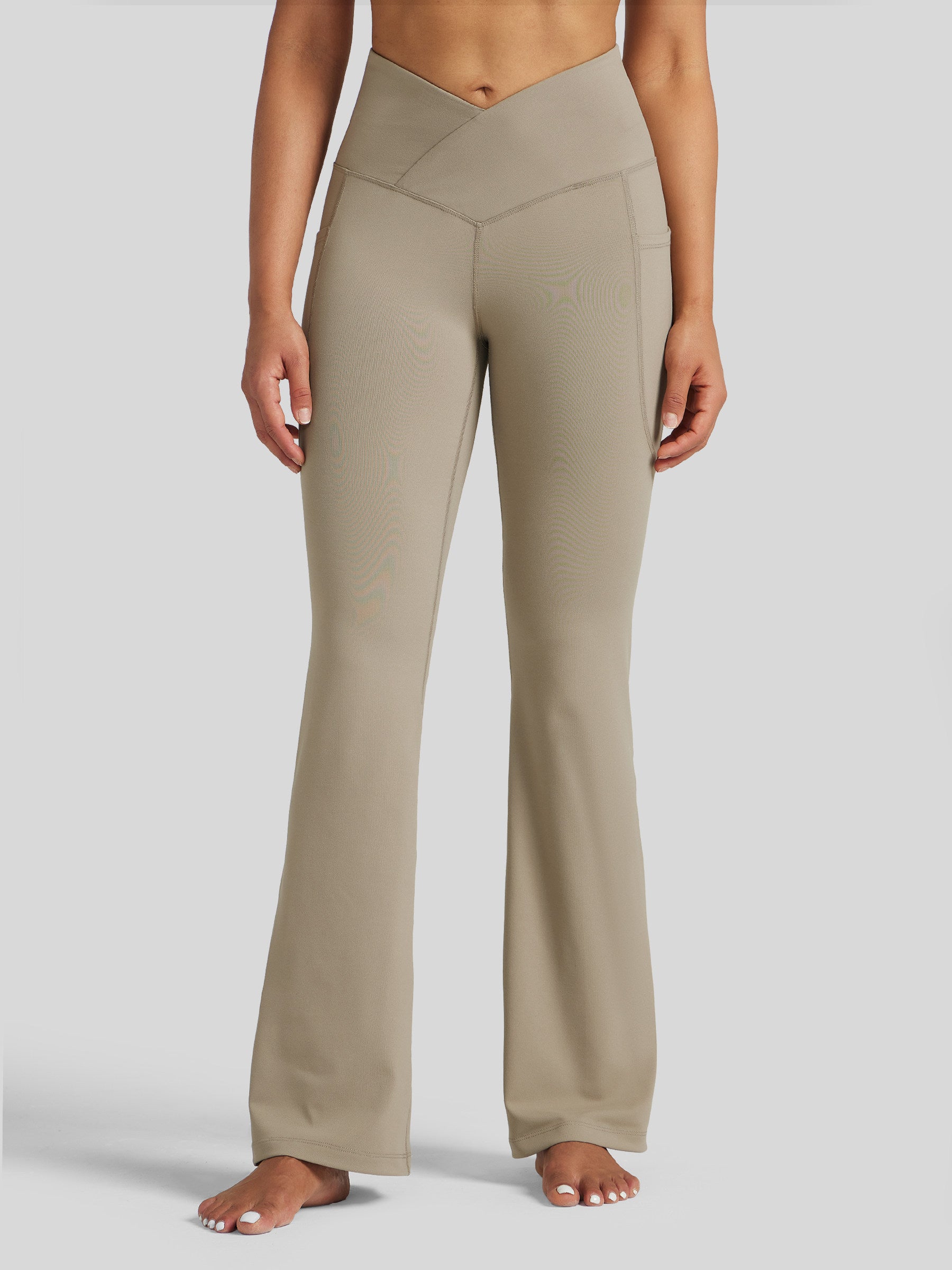 Womens Crossover Flare Yoga Leggings 29 Inch khaki