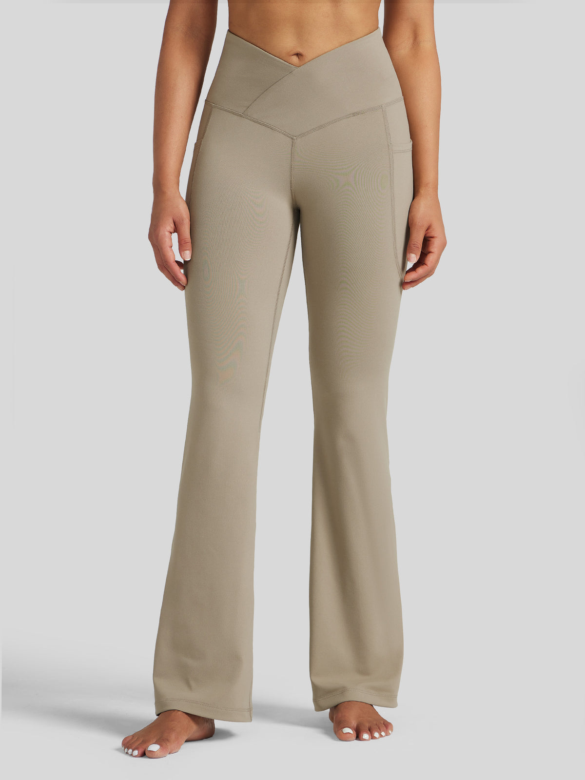 Womens Crossover Flare Yoga Leggings 29 Inch khaki