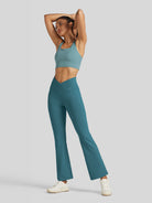Womens Crossover Flare Yoga Leggings 29 Inch teal