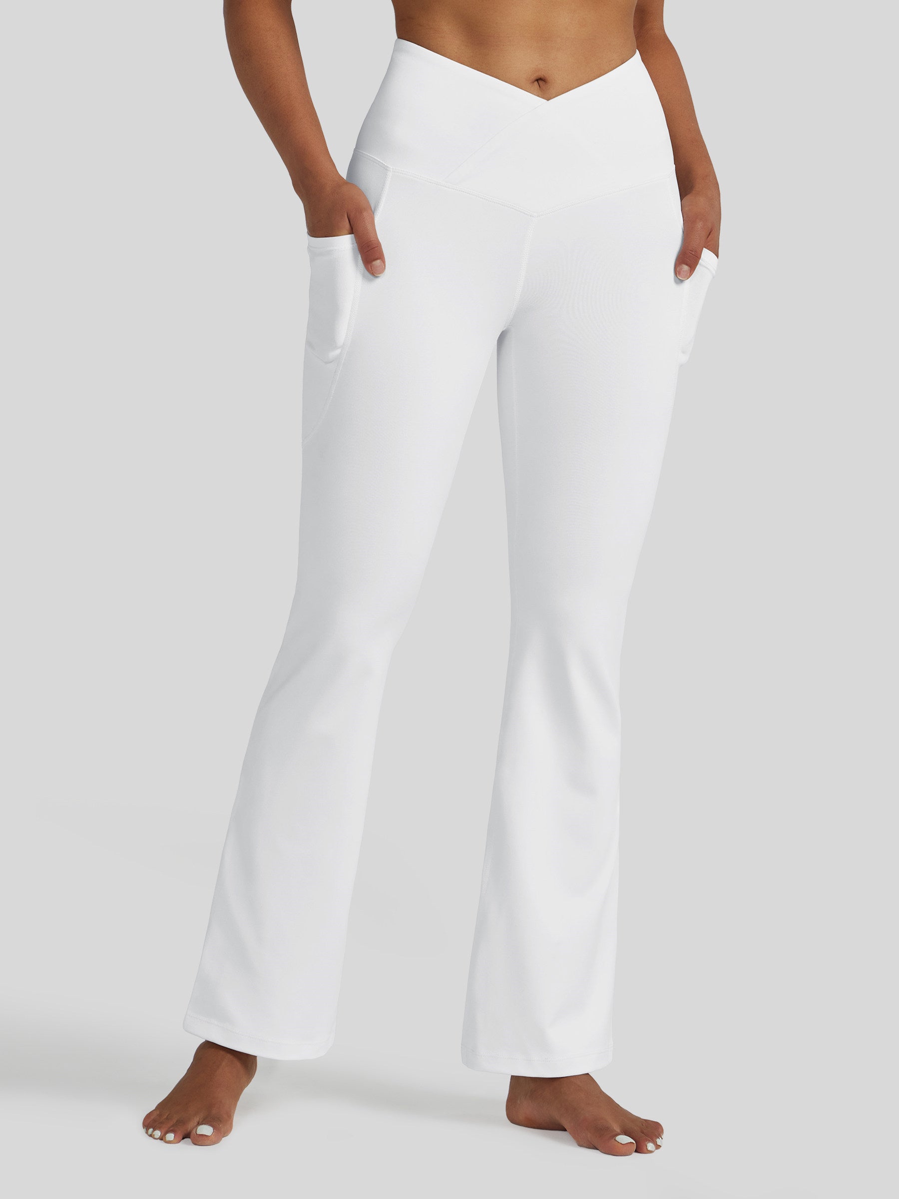 Womens Crossover Flare Yoga Leggings 29 Inch white