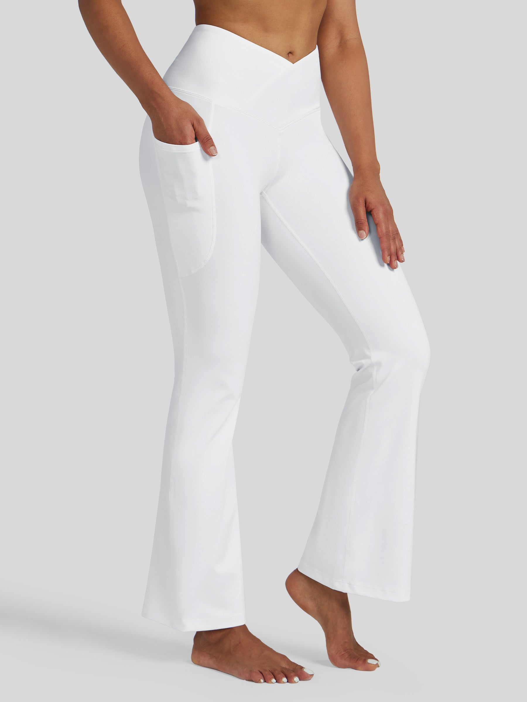 Womens Crossover Flare Yoga Leggings 29 Inch white