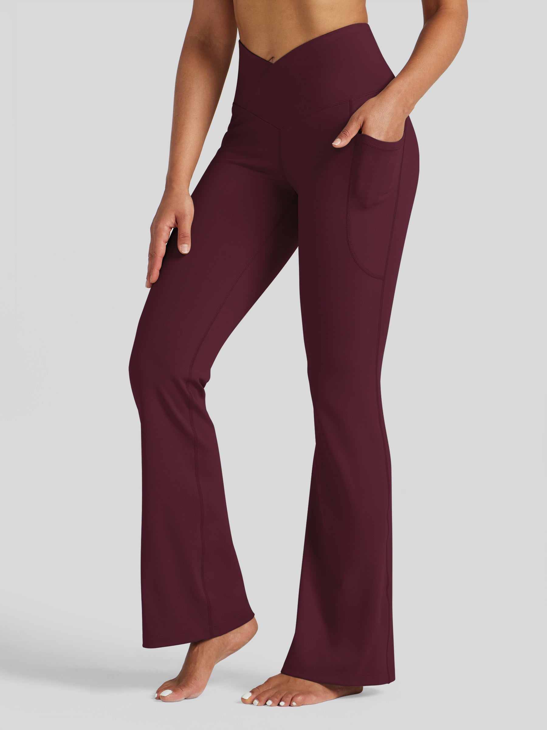 Womens Crossover Flare Yoga Leggings 31 Inch wine red