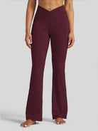 Womens Crossover Flare Yoga Leggings 31 Inch wine red